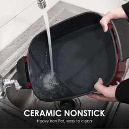 Multicooker - Rood - 5,5 Liter - Afneembare Emaille Pan met Keramische Antiaanbaklaag - Voor Langzaam Koken en Braden — thumbnail 4