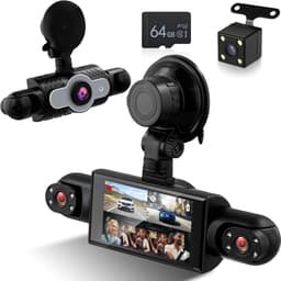 Dashcam voor auto - Zwart - 3 inch HD-scherm - 4-kanaals 1080p 360° auto-video-recorder - Voor personenauto's en SUV's — thumbnail 1