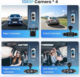 Dashcam voor auto - Zwart - 5 x 5 x 5 cm - 4-camera 360° met Nachtzicht en WiFi - Voor Veilig Rijden — thumbnail 2