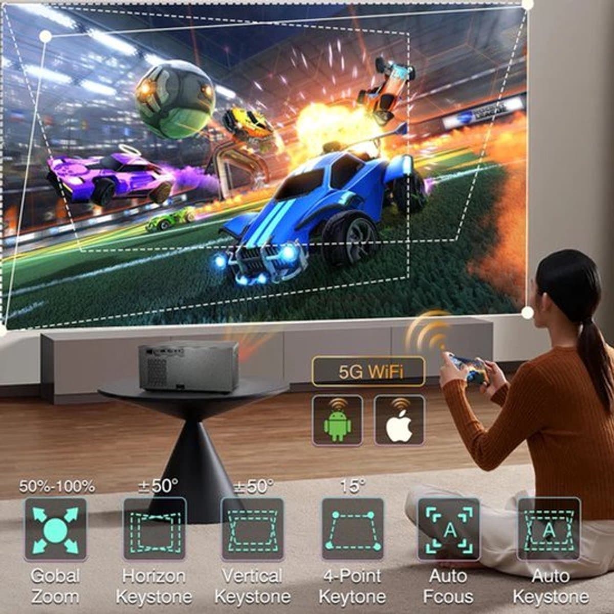 Everycom - RD829 - Beamer - Projector Beamer - Mini Meamer - 1920x1080dpi - Automatische focus - 5G - met WiFi - 12000lumens — afbeelding 1