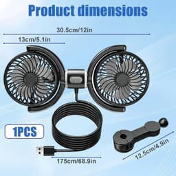 KZQ Verstelbare Dubbele USB Autoventilator voor Achterbank - 3 Snelheden, 360 Graden Draaibaar - Geschikt voor Auto, Vrachtwagen en Camper — thumbnail 5