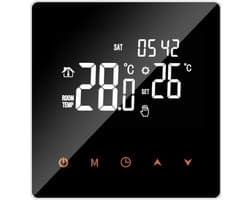 Slimme Vloerverwarming Thermostaat - Wifi Thermostaat - Comfort Verhoging - Vlamvertragend Materiaal - 86x86x40mm - Zwart