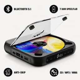 Somstyle Draagbare CD Speler met Bluetooth - EA100 - 3.5 MM Aux - Discman - CD / CD-R / CD-RW - MP3 - Zwart — thumbnail 2