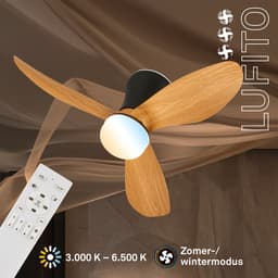 BRILONER Lufito - Plafondventilator met verlichting - LED plafondlamp met ventilator - zomer- en wintermodus - ventilatorlamp dimbaar - CCT - Ø78cm - zwart/hout — thumbnail 5