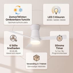 Plafondventilator met lamp - Diameter 132 cm - afstandsbediening - 6 stille snelheden - 3 kleurtemperaturen - omkeerbaar - Wit — thumbnail 2