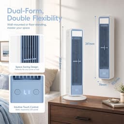 Bladloze Torenventilator - Met Afstandsbediening - Torenventilator - Draagbare Mobiele Airco Cooler - Mobiele Airco - Torenventilator Ventilator staand - Bladloos - Draaibaar Ventilator - 5 Snelheden - 3600mah elektrische ventilator - Stil Compact — thumbnail 2