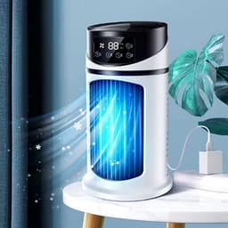 Draagbare ventilator met 5 ventilatorsnelheden, een vernevelingsfunctie met waterreservoir en een stil ontwerp, geschikt om te slapen, werken en studeren, en simuleert een natuurlijke wind. — thumbnail 1