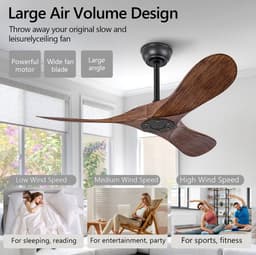 MIVRAY Plafondventilator 42 Inch Zonder Licht Afstandsbediening 6 Snelheden Omkeerbare DC-Motor ABS Zwart Donker Walnoot Binnen Buiten — thumbnail 4