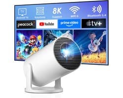 QIN® Draagbare beamer - Beamer - Projector - Mini Beamer - Wit - 11cm x 11cm x 17cm