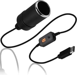 SnelShoppen - USB C naar 12V Sigarettenaansteker Adapter met LED Scherm en Schakelaar, Verstelbare Voltage 5V 9V 12V 15V 20V, 30cm voor GPS, Dashcam, — thumbnail 1