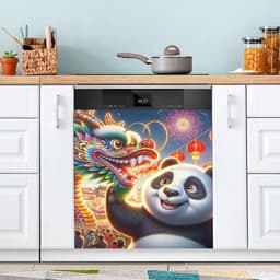 Vaatwasser Magneet Cover - Keuken Decor - Keuken Opfrissen - Universele Compatibiliteit - 58 x 66 cm - Chinees Draak Panda — thumbnail 1