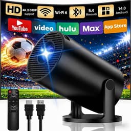 SnelShoppen - Draagbare Mini Beamer Projector met Wi-Fi 6 en Bluetooth 5.4, Automatische Keystone, Draadloos Schermspiegelen voor Android/iOS, Zwart, — thumbnail 1