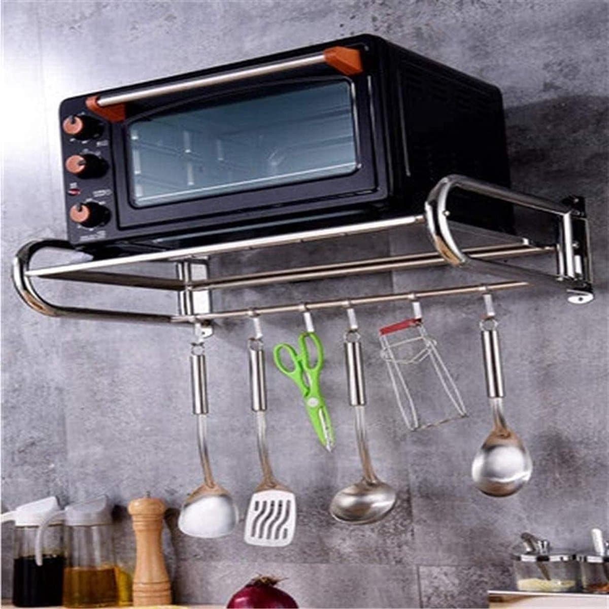 Magnetron Oven Rek - Keuken Organizer - Keuken Opbergen - Stabiel Roestvrij Staal - 60 cm - Zilver — afbeelding 1