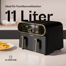 Heteluchtfriteuse - Dubbele mand - Gezond koken - Twee aparte kamers - 11 Liter - Zwart goud — thumbnail 3