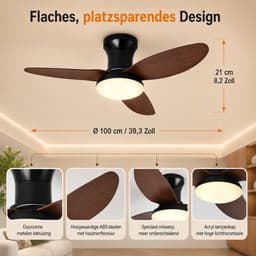 MUPOO Houtlook Plafondventilator met Verlichting Ø100cm - Stil & Dimbaar - Zomer en Winterstand-Smart App & Afstandsbediening -6 Snelheden & Geheugen- Timer- ventilator lamp Voor Slaapkamer / Woonkamer-LED lampenkap — thumbnail 3