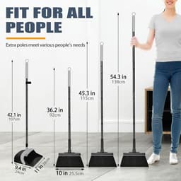 JEHONN Broom and Sweeper Set with Long Handle, 138 cm, 180° Rotatable, for Camping, Sweeping Broom for Awning, Home, Office, Lobby, Patio (Black & Grey) — thumbnail 4
