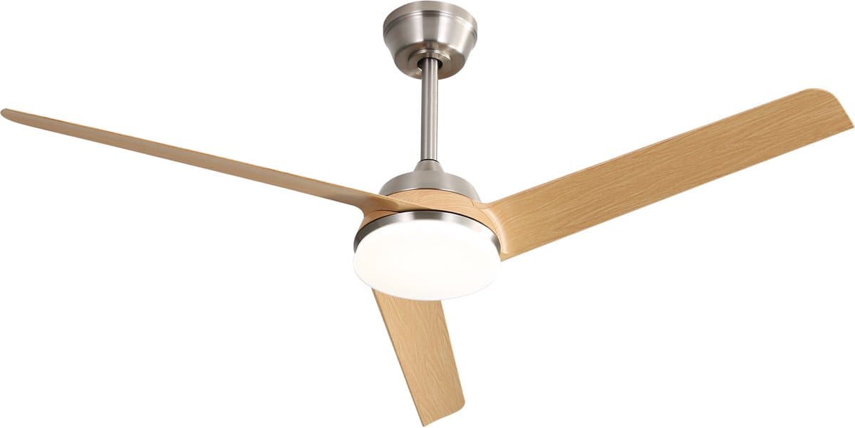 Plafondventilator Met Lamp - Ø 132cm - Stille ventilator - 3 ABS Bladen - 6 standen voor de windkracht - Met Afstandsbediening - LED's Light - Licht houtkleur — afbeelding 1