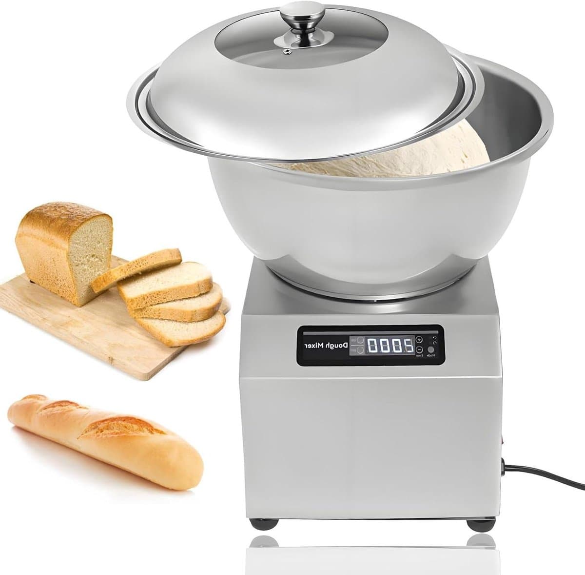 Deegmachine Elektrisch - Brood Mixer - Deeg Bereiden - Krachtige Aluminium Motor - 8kg Capaciteit - Zilver — afbeelding 1