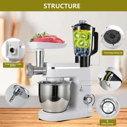 Keukenmachine met Blender - Keukenrobot Mixer - Bakken en Koken - 3-in-1 Functionaliteit - 6 Liter Kom - Wit — thumbnail 2