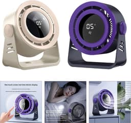 Tafelventilator - Bureauventilator - Wandventilator - Ventilator met digitaal display - Stil - Oplaadbaar - Vijf windsnelheden - Voor kantoor, slaapkamer en op reis - Krachtig - Melkthee wit — thumbnail 4