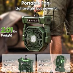 Campingventilator met 20000 mAh accu, tafelventilator, USB ventilator, LED-licht, 4 snelheden, timer en afstandsbediening — thumbnail 4