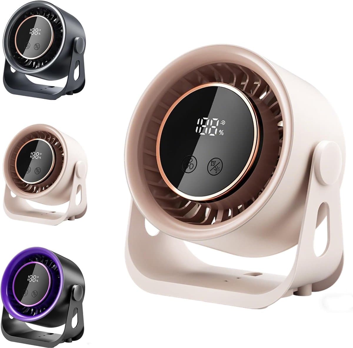 Bureau ventilator - Mini ventilator - USB ventilator - Hangventilator - Traploze snelheidsregeling met 199 standen - 8-uurs timer - LCD-display - Draagbare ventilator voor bureau, thuis op de camping - 14,8 x 7,4 x 15,6 cm - Beige — afbeelding 1