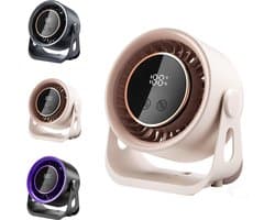 Bureau ventilator - Mini ventilator - USB ventilator - Hangventilator - Traploze snelheidsregeling met 199 standen - 8-uurs timer - LCD-display - Draagbare ventilator voor bureau, thuis op de camping - 14,8 x 7,4 x 15,6 cm - Beige