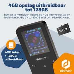 Denver MP3/MP4 Speler - Bluetooth - Shuffle/Repeat - SD kaart tot 128GB - Incl. oordopjes - Dictafoon - MP1830B - Zwart — thumbnail 3