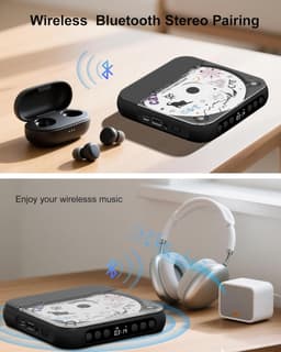 CD speler-Draagbare CD Speler- USB en AUX Aansluiting -met Bluetooth Zender en Ontvanger - Oplaadbaar - Ingebouwde HiFi Speakers - Ondersteunt USB en AUX -Zwart — thumbnail 2