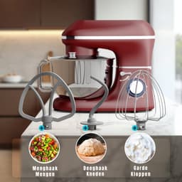 TIM® Deegmachine - Elektrische Deegmixer - Keukenmixer - 6,2L - Mixen en Mengen- Rood - 38cm x 24cm x 32cm — thumbnail 4