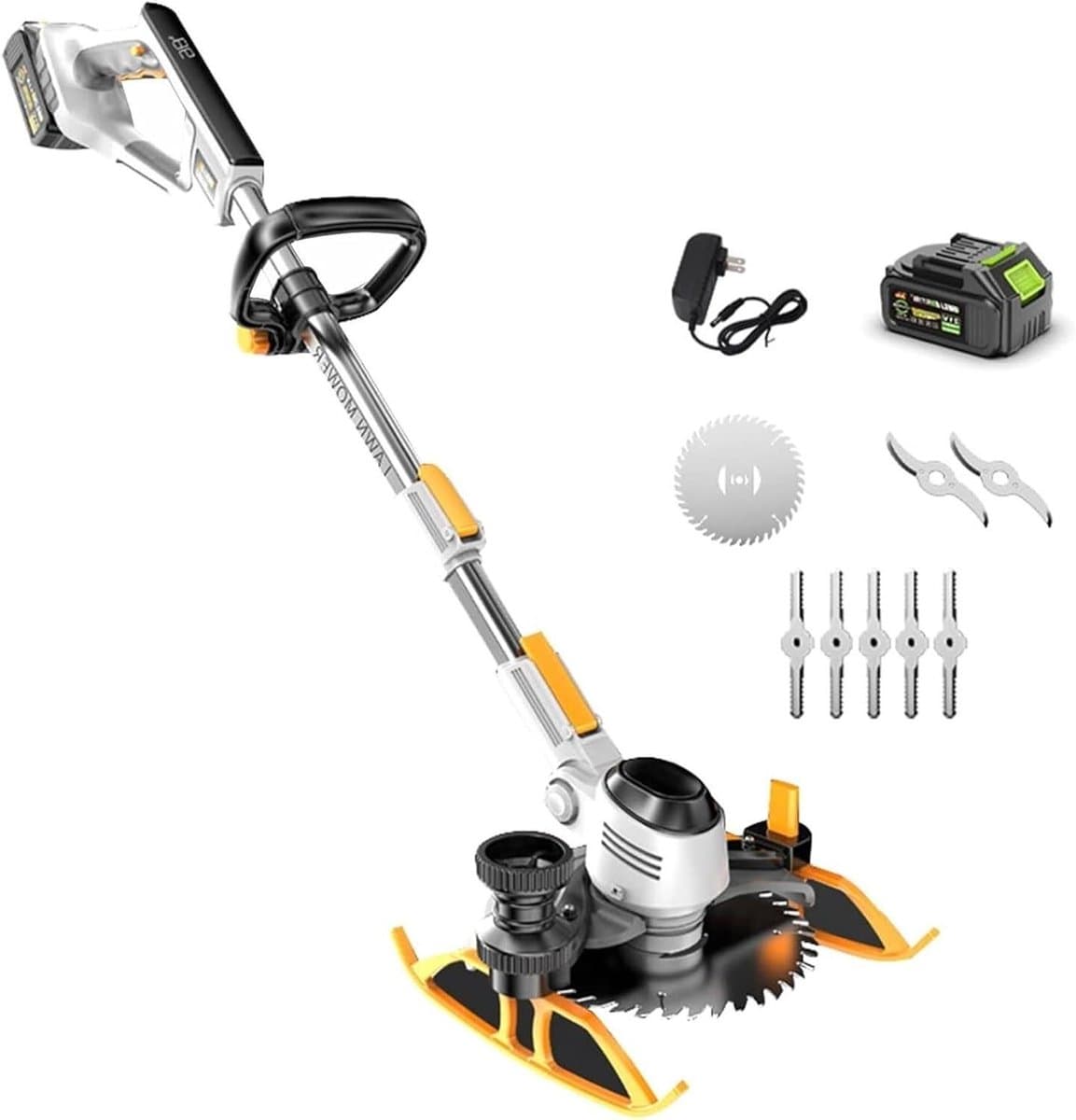 Accu grasmaaier - Elektrische trimmer - Tuinonderhoud - Drie messen - 16 cm maaibreedte - Zwart — afbeelding 1
