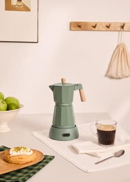 Elektrisch Koffiezetapparaat - Percolator Moka - Verse Koffie Maken - Warmteopslag Aluminium - 300 ml 6 Kopjes - Saliegroen — thumbnail 4