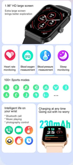 oTronica Smartwatch dames - Smartwatch Heren - Stappenteller - Full Screen - Fitness Tracker - Activity Tracker - Smartwatch Android & IOS - Rose Gold — thumbnail 4