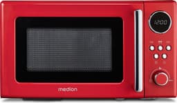 MEDION retro magnetron (20 liter, ca. 800 watt, 5 magnetronstanden, digitaal display, ontdooifunctie, compact) rood — thumbnail 1