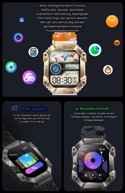 DrPhone ChronoWatchX2 – Robuuste Smartwatch | 2.0" HD | Bluetooth Bellen | Hoogtemeter | IP67 | 100+ Sportmodi - Zwart — thumbnail 4