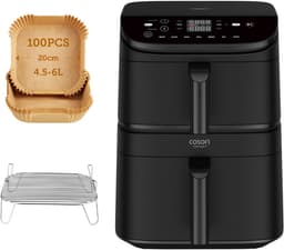 Cosori XXL Airfryer Turbo Tower - 10.8 liter inhoud - 2 manden apart in te stellen - 7 programma's - met 100 stuks bakpapier — thumbnail 1