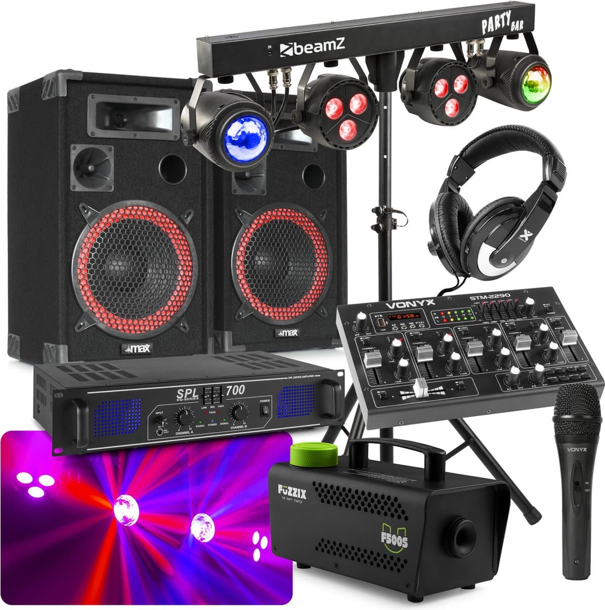 COMPLETE 700W BLUETOOTH DJ DISCO SET MET GELUID, LICHT EN ROOK — afbeelding 1