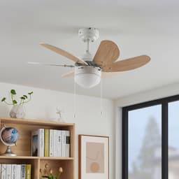 Lindby - Plafondventilatoren met verlichting - 1licht - Staal, MDF, glas - H: 36.5 cm - E14 - wit, beuken — thumbnail 2