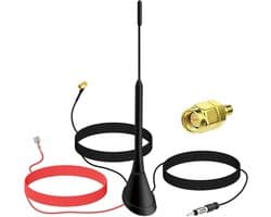Digitale radio antenne voor auto met versterker - DAB+ FM/AM dakantenne met SMB-stekker DIN adapter - 5m kabel