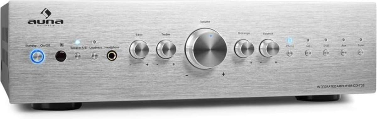 Auna Versterker, HiFi stereo mini-versterker, HiFi-versterker met bas- & treble-regelaar, 2-kanaals audioversterker, Stereo-versterker met afstandsbediening, AUX, AV-receiver voor MP3 & CD — afbeelding 1