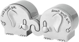 Herinneringsdoos voor baby's - 2 stuks, antiek zilver, met olifantentanden, doop en douche gedenkdoos — thumbnail 1