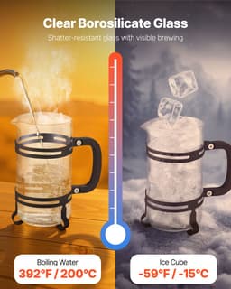 VEVOR French Press Koffiezetapparaat, 1 Liter Koffiepers van Borosilicaatglas, Theezetapparaat met Roestvrijstalen Filter, Koffiezetapparaat voor Kamperen, Reizen, Keuken, Restaurant, Koffiezetapparaat Zwart — thumbnail 3