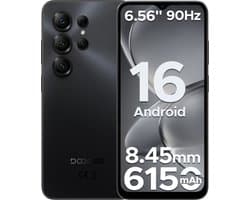 DOOGEE Note 56X - Smartphone - Android 16 - 24 GB RAM + 64 GB ROM / TF 2 TB - Octa core processor - 6,56 inch HD+ 90 Hz - 8 MP camera - 6150 mAh - 4G dual SIM - Face ID - GPS - OTG - Zwart