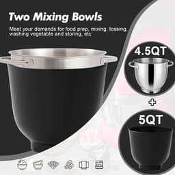 Keukenmixer – Mengmachine – Bakmixer – Deegkneder – Standmixer – 1400W Krachtige Motor – 4,5 Liter RVS Mengkom – Zwart — thumbnail 5