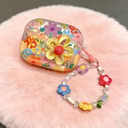 Daity Een beschermhoesje voor AirPods 4 (model 2025), transparant hoesje met sluiting, zacht TPU-materiaal, met sleutelring, 3D kleurrijke bloemen (roze). — thumbnail 4