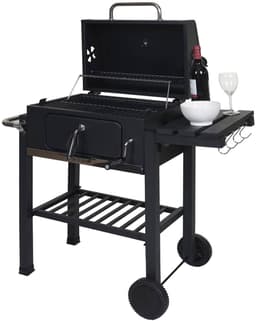 Barbecuetrolley MCW-K93, houtskool barbecue staander BBQ tuinbarbecue met deksel planken, staal, 110x100x51cm zwart — thumbnail 4
