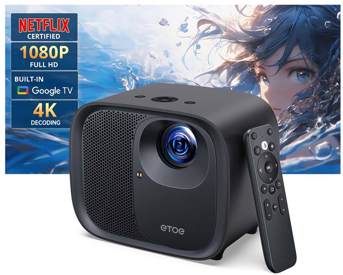 [Netflix & Android TV gecertificeerd] ETOE E3 Pro Projector,Dolby Digital Plus,Native 1080P,600 ANSI,Android TV 11.0,Amlogic S905, 2GB+16GB,5G WiFi,4K Decoding, Auto Focus & Keystone Correction,Play Store vooraf geïnstalleerd,HDMI 2.0 — afbeelding 1