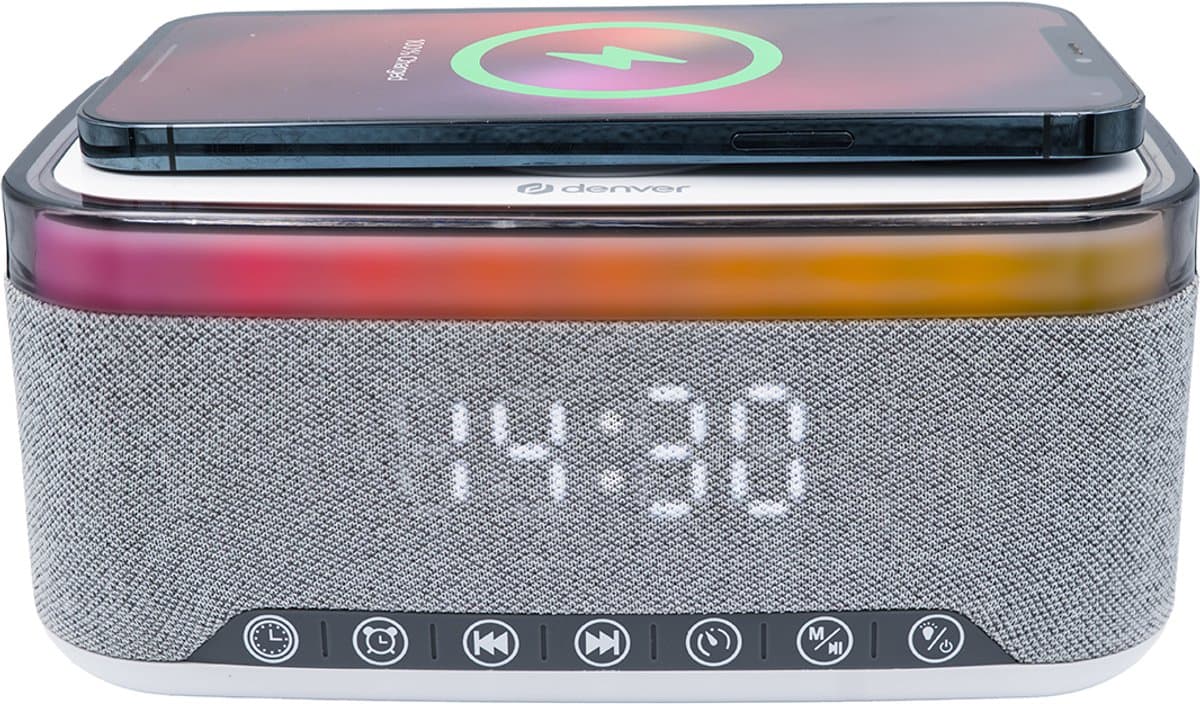 Denver Wekker met Draadloze Oplader - White Noise Machine - Digitale Wekker - Bluetooth - FM Radio - Dubbel Alarm - Dimmer - CRQ225 — afbeelding 1