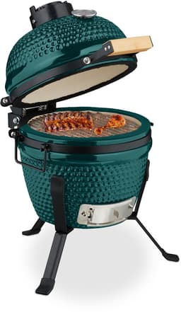 Kamado barbecue - Ø 26 cm - keramisch - met thermometer - deksel - groen — thumbnail 1