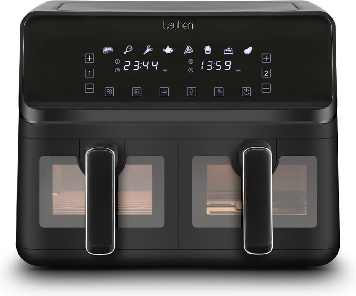 Lauben Airfryer xxl - Dubbele Airfryer - Airfryer - Heteluchtfriteuse - Duaal Koken - 8 L - 2700W - Zwart — afbeelding 1